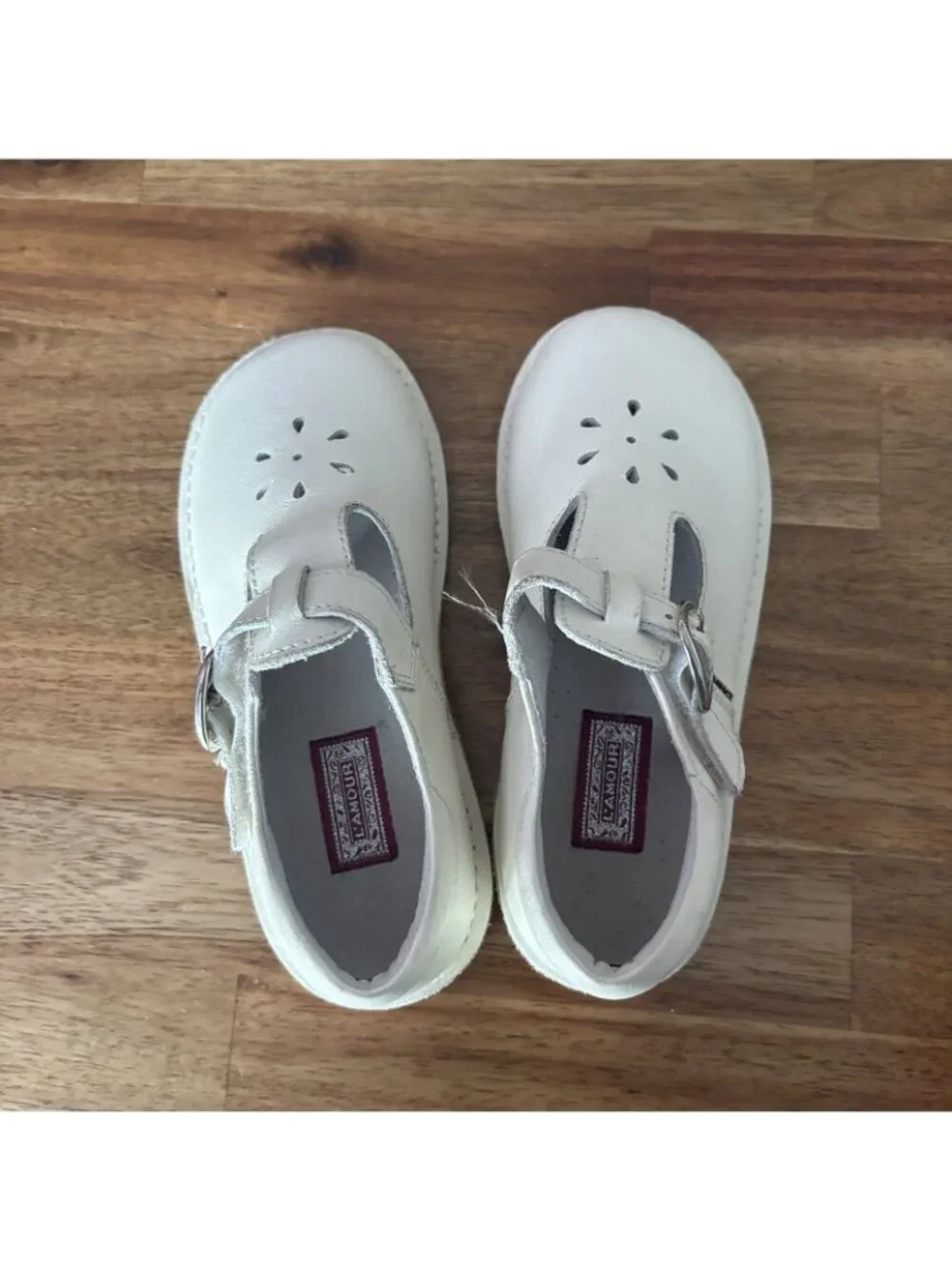 L'Amour Girls Shoes Classic Off White Leather Mary Jane T-strap Size 12 School